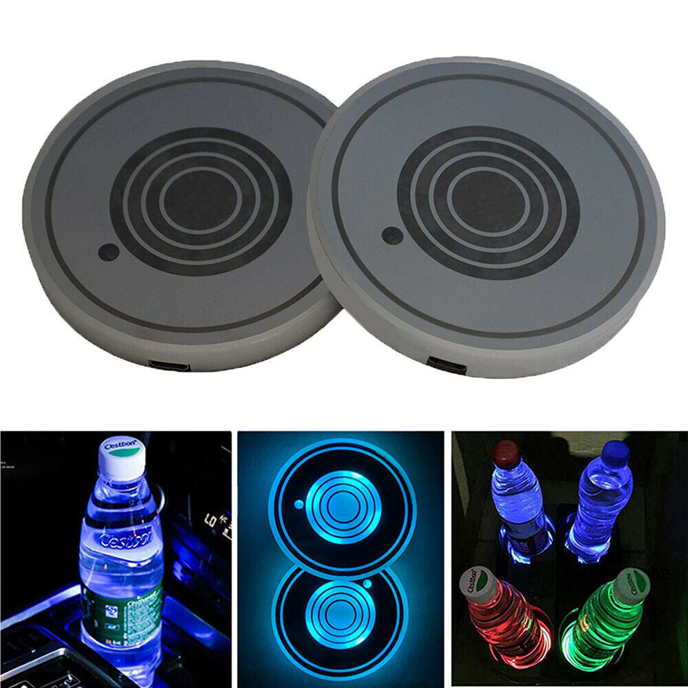 LED Car Cup Holder Lights – USB Rechargeable Interior Glow (2-Pack)